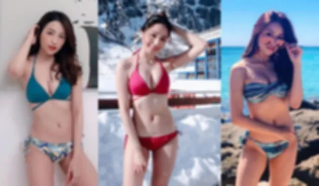 2019 INS 最新照片冰天雪地比堅尼阿尔卑斯山下泡温泉