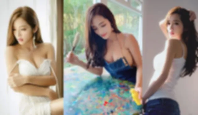 台湾正妹低胸弯腰画画照流出