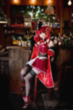 Houshou_Marine 性感红色礼裙配白丝袜秀美腿