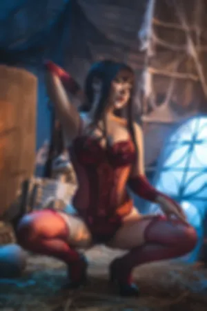 [WeiboGirl]微博红人 性感 红色 紧身内衣 红丝吊袜 红色corset