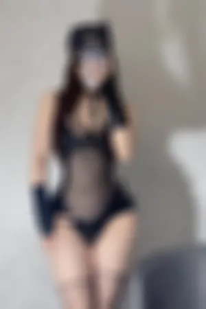 [FuLi]米友福利 黑色 薄透 连体皮衣 黑丝袜 猫眼小皮衣