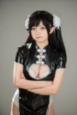 [Cosplay]角色扮演 黑色胶衣 高开旗袍服饰 白丝吊袜 功夫阿花