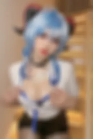 [Cosplay]角色扮演 性感白T 黑皮短裙 蕾丝内衣 原神甘雨OL