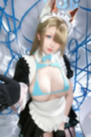 [Cosplay]角色扮演 狐狸装扮 蓝色内衣 黑丝吊袜 明日奈同人女仆