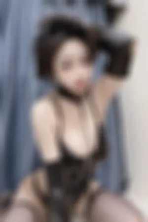 [FuLi]米友福利 黑色 皮质连体内衣 黑丝袜 黑色绑带