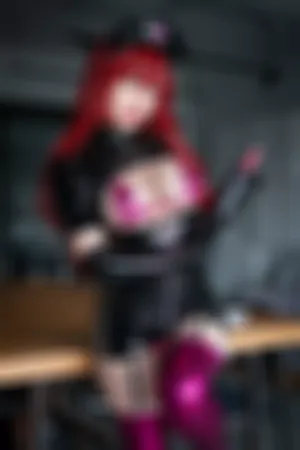 [FuLi]米友福利 黑色皮质护士装 紫红内衣 情趣护士