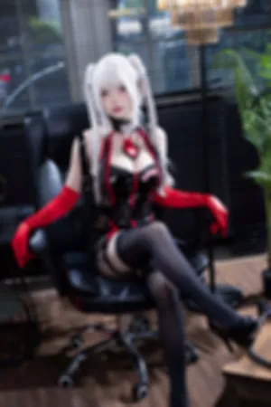 [FuLi]米友福利 黑色 高叉连体衣 黑色丝袜 白发护士